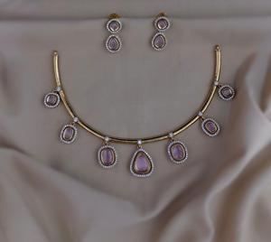 Elegant Matte Finish CZ Hasli <b>Necklace</b> Set for Women Designer Choker Style Hasli Cubic Zirconia Stones Traditional & Party Wear - Product Image 3