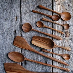 ชุดเครื่องครัวไม้สักธรรมชาติทำจากไม้อะคาเซียพร้อมที่พักช้อนชุดช้อนไม้ทำอาหารและที่วางเครื่องใช้ - Product Image 3