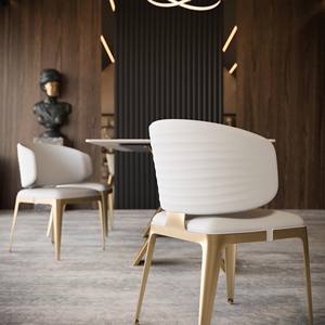 Chaises de salle à manger contemporaines en similicuir blanc et or avec pieds en métal - Meubles pour la maison - Product Image 4