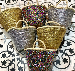 Cesta de paja con lentejuelas, bolsa de playa marroquí, Bohemia multicolor - Product Image 1