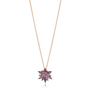 Collier Pendentif Fleur Tendance Unique en Améthyste et Zircon, Bijou en Argent Sterling 925 pour Fiançailles, Mariage et Fêtes - Product Image 6