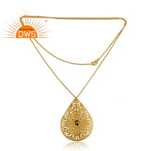 Cz และ Pyrite อัญมณีจี้โซ่จี้สร้อยคอลิงค์โซ่ทองเหลืองชุบทอง 18K ออร์เธอด็อกซ์โลหะผสมฮิปฮอป - Product Image 4