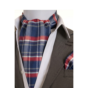 Men's Red Navy Blue Plaid <b>Square</b> Patterned Accessory <b>Set</b> <b>Square</b> Scarf Shawl Ascot Cravat Handkerchief - Product Image 2