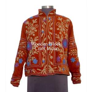 Handmade <b>Velvet</b> Soft Breathable Suzani Cotton Lining Winter Autumn Hand Embroidered Floral Outerwear Regular Casual <b>Jacket</b> - Product Image 1