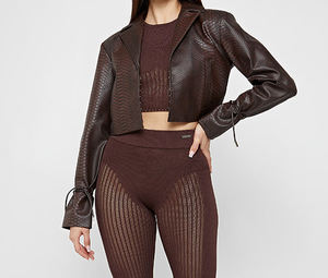 2022 Design Winter Eco-Friendly Genuine Leather Short Cropped <b>Ties</b> Concealed Hook Rye Clasps Polyester Lining Women's Jacket - Product Image 5