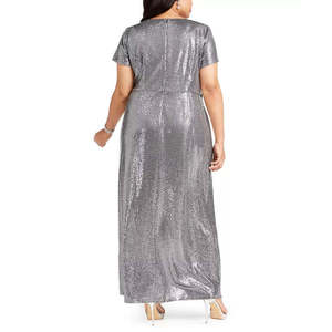 Abito da sera lungo R&M Richards da donna, taglie forti, in raso argentato drappeggiato con paillettes, vestibilità a tubino, vita naturale, XL (Taglia 14) - Product Image 2