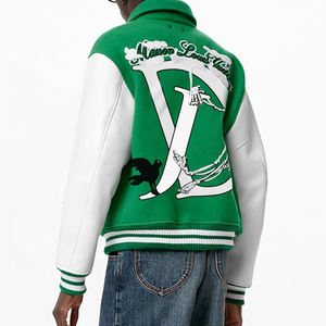 แจ็กเก็ตสำหรับผู้ชายเสื้อแจ็กเก็ตทีมมหาวิทยาลัยเลตเทอร์แมนแขนหนังสีเขียว2025ดีไซน์ล่าสุด - Product Image 5