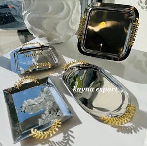 Luxury Stainless Steel <b>Serving</b> <b>Tray</b> <b>Gold</b> Handle Customized Color Modern Design for Ramadan Wedding Dessert Use Restaurants - Product Image 1