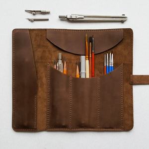 2025 School Supplies Genuine Buffalo Leather Luxury Pencil Roll Up Case Stationery Pouch Holder for <b>Boys</b> Girls Students - Product Image 5