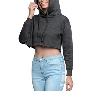 Nuevo estilo barato Venta caliente Crop Top Nueva llegada Mujeres Sudadera con capucha Color sólido Alta calidad 100% Algodón Crop Top Sudadera con capucha - Product Image 4