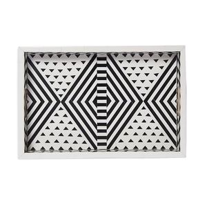 Bandeja de Servir Rectangular Moderna de Resina con Incrustaciones en Blanco y Negro, Personalizable, de Madera y Mármol, Tamaño Personalizado, Estilo Indio - Product Image 1