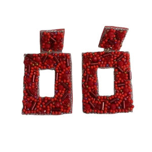 Pendiente con forma de marco de foto bordado con cuentas hecho a mano, elegante, de moda, de lujo, hermoso, De La India - Product Image 1