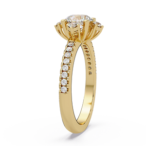 Anillo de Compromiso de Diamante Cultivado en Laboratorio con Corte Redondo, Joyería Fina Personalizada, Anillo de Boda con Halo Floral de Oro Puro de 14K, Anillo de Compromiso para Mujer - Product Image 3