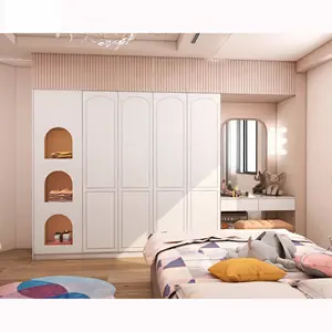 豪华衣橱合适的储物粉色便宜可折叠儿童橱柜新设计小木婴儿衣柜带婴儿床待售