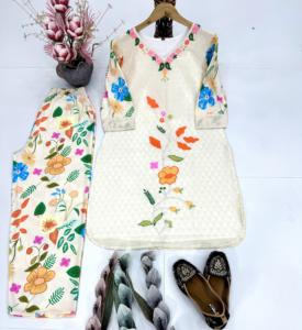 Traje de Dos Piezas para Mujer Unity Luxure Premium, Bordado, Tela Suave de Mezcla de Algodón, Kurti con Pantalones con Estampado Floral Digital - Product Image 6