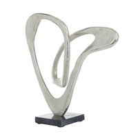 Sculpture abstraite moderne en aluminium, artisanat en métal argenté, design vertical décoratif fait main, base noire pour la maison ou le bureau