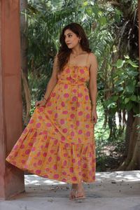 Indian Hand Block Cotton Dress Floral Printed Summer Party Wear for Women dress Boho Style Personalized bride wedding Gift sale - Product Image 3