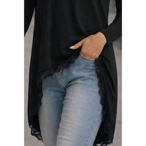 Blusa de Viscosa con Encaje y Corte Asimétrico de Manga Larga y Cuello Redondo para Mujer, de Jane's, para Uso Diario Informal, Cómoda y Elegante - Product Image 3