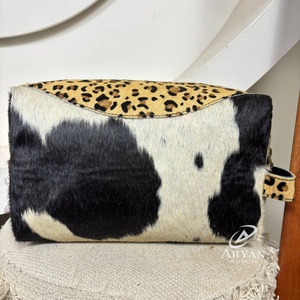 Sac de maquillage et de toilette en cuir véritable à imprimé léopard pour femmes 2025, nouvelle mode, cuir de vache durable, fermeture éclair, organiseur de cosmétiques - Product Image 1