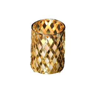 Juego de Dos Portavelas Votivas de Diferentes Tamaños en Hierro Negro y Dorado, Decorativas para Bodas y Eventos - Product Image 3