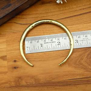 Plain circular brass bohemian bangle <b>bracelet</b> in <b>adjustable</b> size, special gift idea for women, vintage statement bangle - Product Image 2