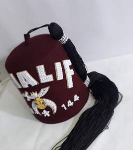 หมวก shriner กับทองแท่งและพลอยเทียมพร้อมที่ใส่พู่หมวก shriner สีเบอร์กันดี FEZ - Product Image 3