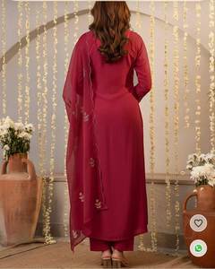 Conjunto de Kurta y Pantalón con Dupatta de Piel Sintética Vichitra Bordada, Últimas Tendencias de Moda, Precio al por Mayor, Ropa de Fiesta - Product Image 4