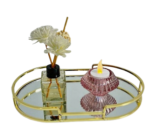 Borde de acabado dorado, bandeja decorativa de Metal y espejo de Navidad sostenible, bandeja de espejo de forma Rectangular para servir en hoteles - Product Image 1