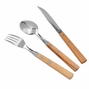 Juego de cubiertos de acero inoxidable esenciales para el hogar con mango de madera, cubiertos duraderos, colección de cucharas, juego de cubiertos de cocina perfecto - Product Image 2