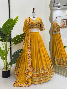 La mayoría de las exportaciones exclusivas con estilo tradicional indio paquistaní Lehenga Choli Fantasía en relieve adultos fiesta boda desgaste Georgette trabajo - Product Image 2