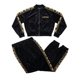 2026 Wholesale <b>Women</b> Midweight Hooded Solid Printed Eco-Friendly Breathable Rhinestone Streetwear Autumn <b>Tracksuit</b> 320gsm <b>Velour</b> - Product Image 1