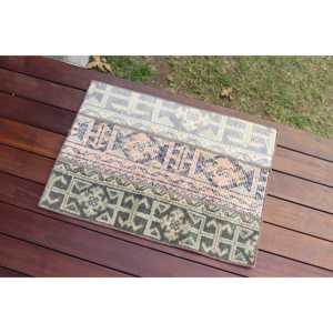 Alfombra Vintage de 1.7x2.3 pies, Alfombra Turca Pequeña, Alfombra Azul Gris Sólida - Product Image 3