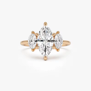 Bague de fiançailles en diamant de laboratoire taille marquise 1,50 CTW, pierres latérales ovales, design trois pierres, certifiée IGI, or massif 14 carats - Product Image 2