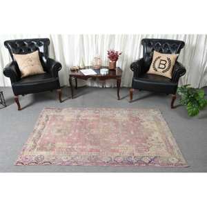 Alfombra de lana turca Vintage de 4x5,9 pies, color rosa y beige, área grande clásica, rectángulo, retales abstractos para habitación de adolescentes, pasillo, látex - Product Image 2