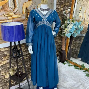 FULPARI PURE SOFT diseñador FOX GEORGETTE KALAMKARI TELA DE ESTAMPADO TOTALMENTE FLAIR ANARKALI, CON CONJUNTO DE DUPPTA, PENT LISTO PARA LLEVAR