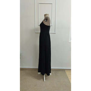 Robe longue en viscose pour femme, à bretelles, col rond, avec fente avant et détail poche, 36290 - Noir - Product Image 6
