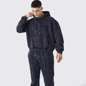 Chándal con capucha para hombre gris oscuro de gran tamaño lavado con ácido al por mayor - Product Image 1