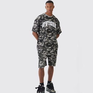 Haute qualité surdimensionné col étendu béton imprimé T-shirt & ensemble court T-shirt & Shorts ensemble hommes décontracté Twin ensembles séchage rapide ensemble - Product Image 1