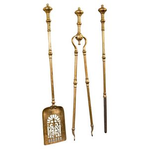 Antique finished brass fire <b>sets</b> with traditional styling and long handled <b>tools</b> for luxurious <b>fireplaces</b> - Product Image 5