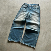 Jean en denim bleu-noir délavé vintage coupe droite avec rivets, style hip-hop, haute qualité, pour homme