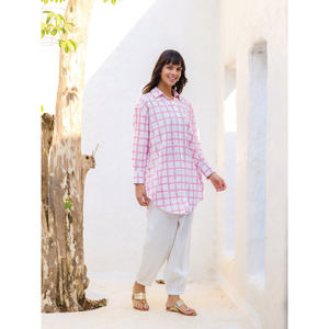 Camisa de Algodón Extra Grande Estilo Bohemio a Cuadros para Hombre de Jugnu - Product Image 6
