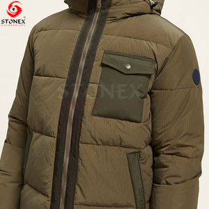 Chaqueta acolchada con logotipo personalizado de alta calidad para hombre, moda de invierno, cuello levantado, cremallera, prendas de vestir, abrigo informal de burbujas, lona, venta al por mayor - Product Image 4