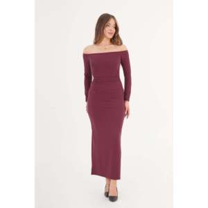 Robe de soirée bordeaux en gros avec détail de taille froncée élégante - Product Image 5