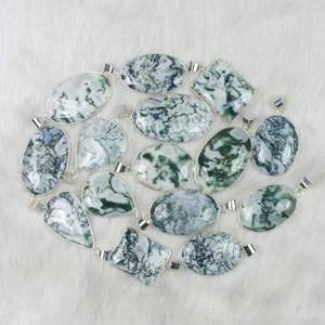 Arbre naturel Agate Style bohème argent plaqué pierres précieuses pendentif lunette réglage Cabochons collier charmant cadeau pour filles en gros - Product Image 6