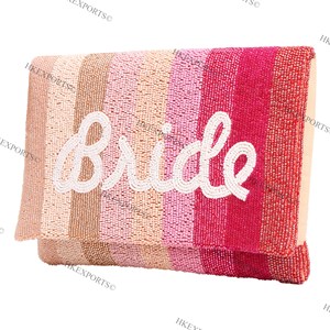 Bolso de mano elegante para mujer, con cuentas, a rayas, rosa, para boda, fiesta, noche. - Product Image 1