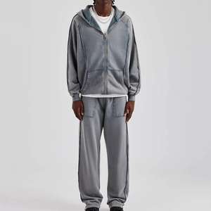 Conjunto Deportivo Personalizado para Hombre, Estilo Urbano Desgastado, Lavado Ácido, Pantalones Deportivos Estampados de Invierno, Sudaderas con Capucha, Bordado, Apliques, Efecto Desgastado por el Sol - Product Image 3