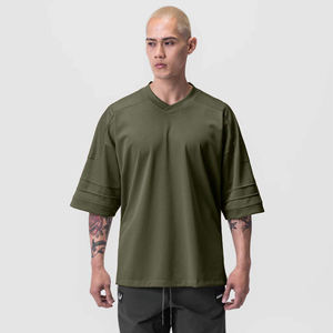 Ras du cou sérigraphié streetwear boxy fit maille jersey t-shirt personnalisé côtelé décolleté ample polyester t-shirt pour hommes - Product Image 1