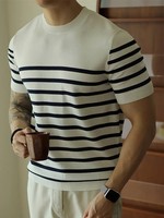 T-shirt en tricot pour homme personnalisable, coupe classique, élégant, confortable, 100% polyester, manches courtes, léger, à porter au quotidien, uni