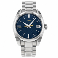 Montre de plongée 100m avec logo personnalisé, verre saphir double bombé, date, bracelet en cuir, mouvement automatique NH35 GS, pour homme, 181