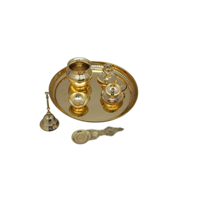 Luxurious Brass Pooja Thali Set Handmade & Hand <b>Crafted</b> Puja Thali Set Traditional for Pooja Arti Hindu Religious Item - Product Image 3